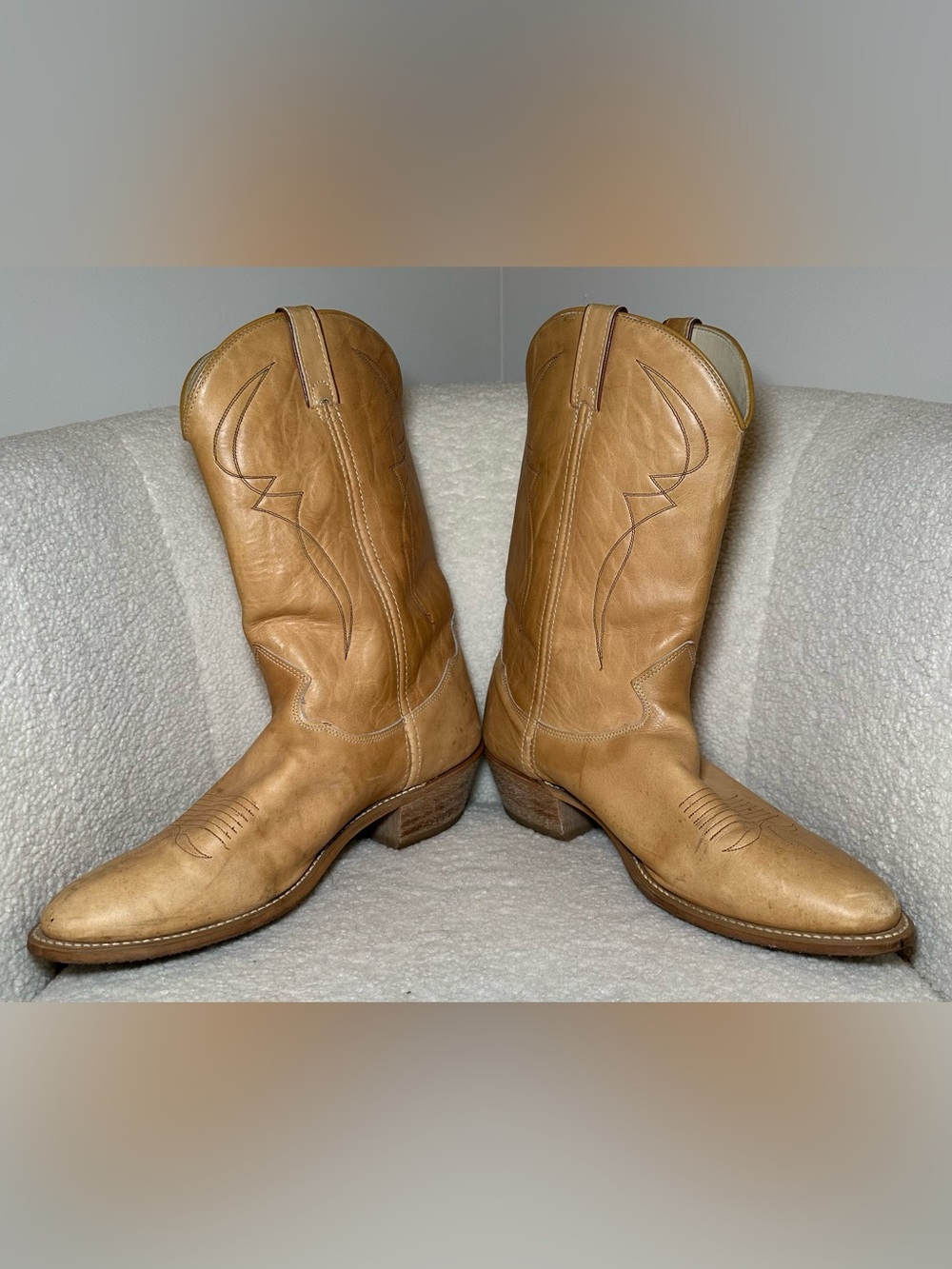 Vintage Dingo Cowboy Boots Men’s Tan Beige Leather Western Bohemian Festival USA - Picture 5 of 13